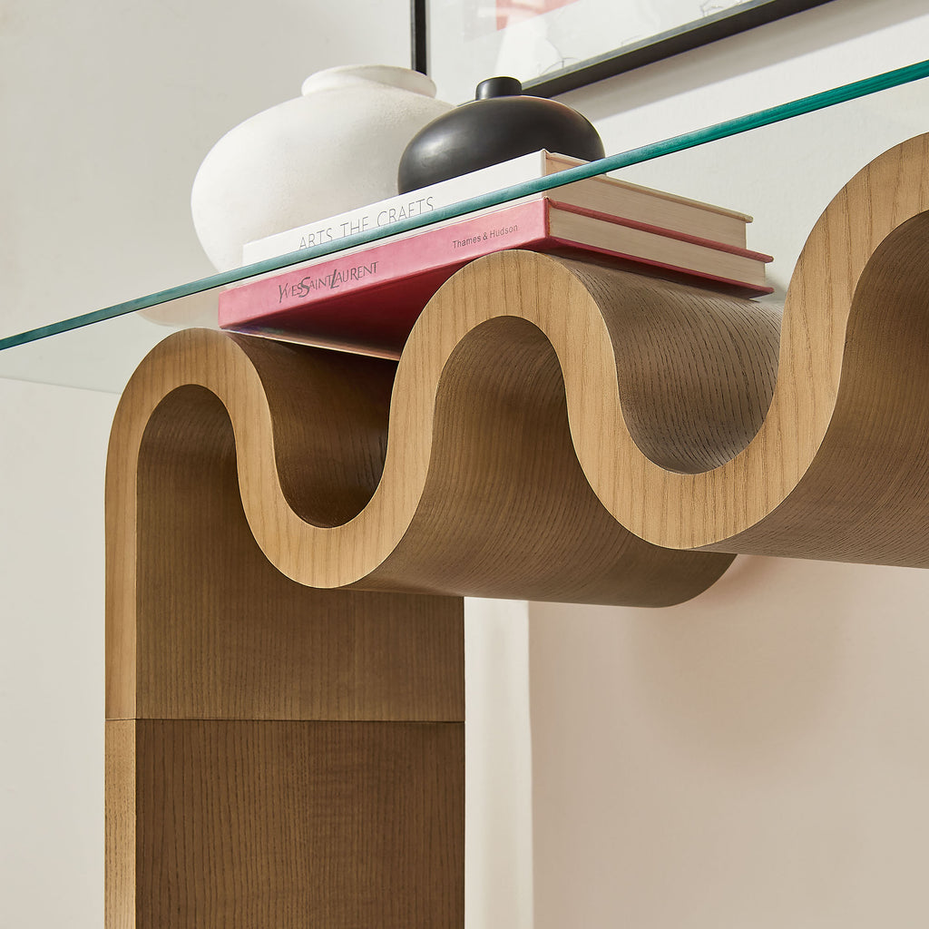 Ondine Glass Top 50" Console Table - Natural
