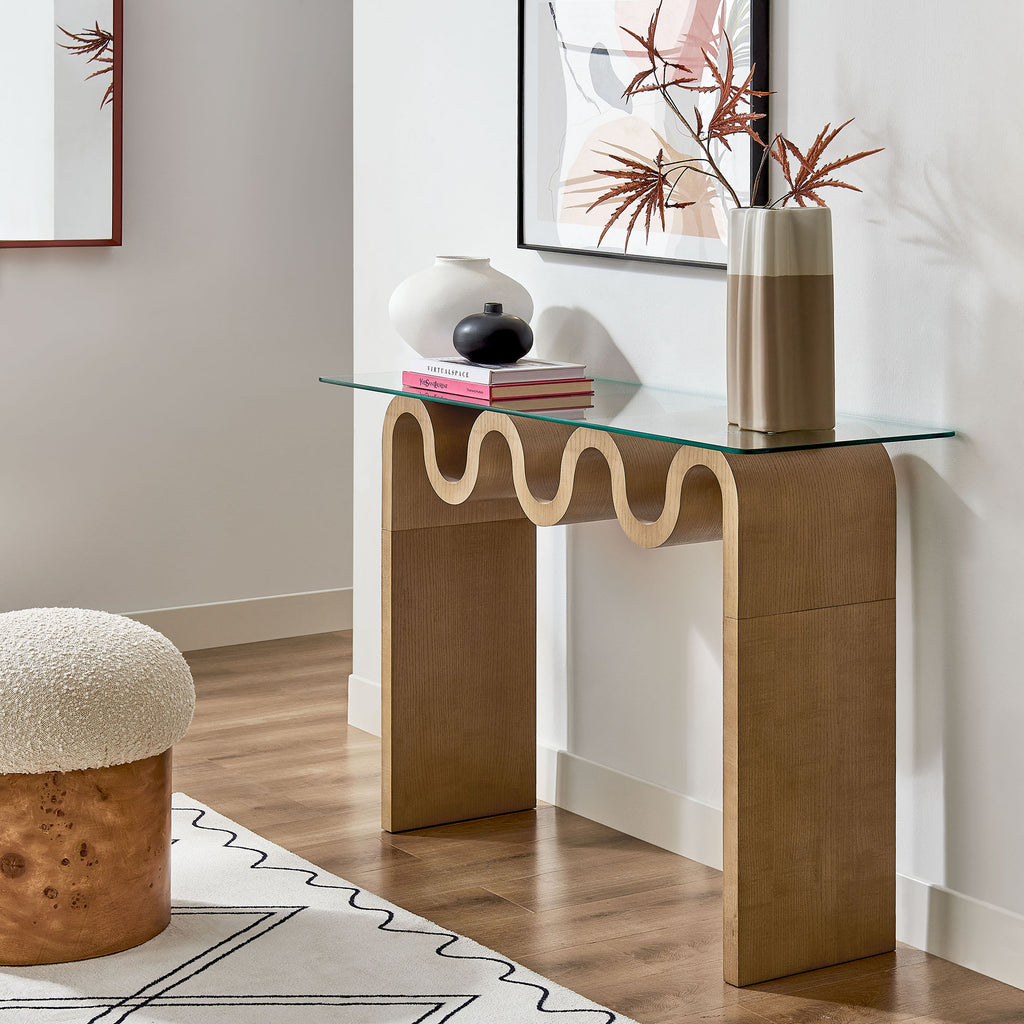 Ondine Glass Top 50" Console Table - Natural