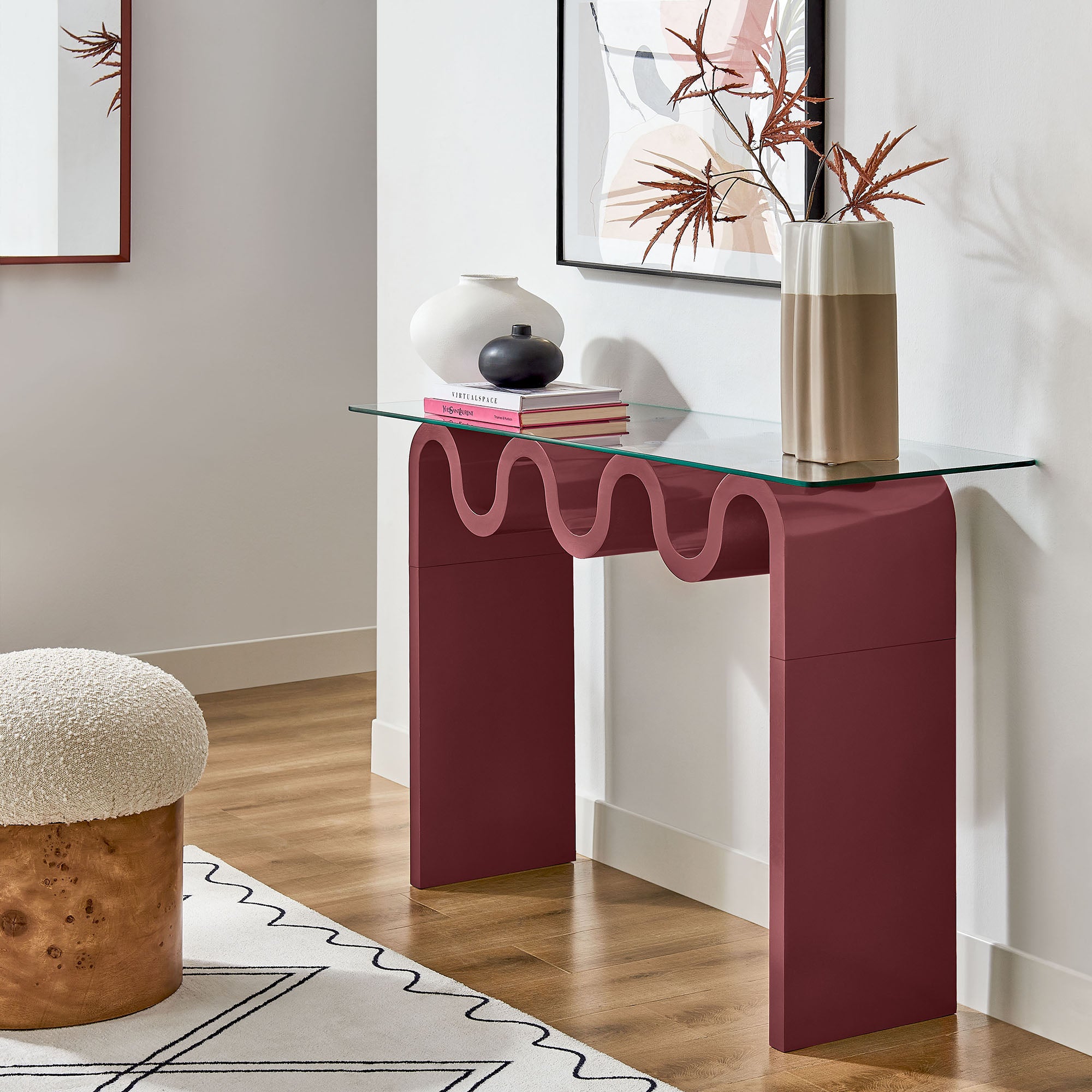 Ondine Glass Top 50" Console Table - Spiced Apple