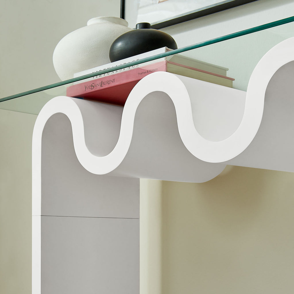Ondine Glass Top 50" Console Table - White