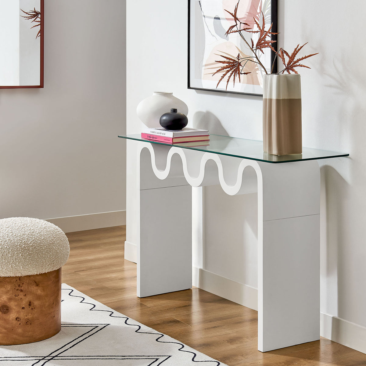 Ondine Glass Top 50" Console Table - White