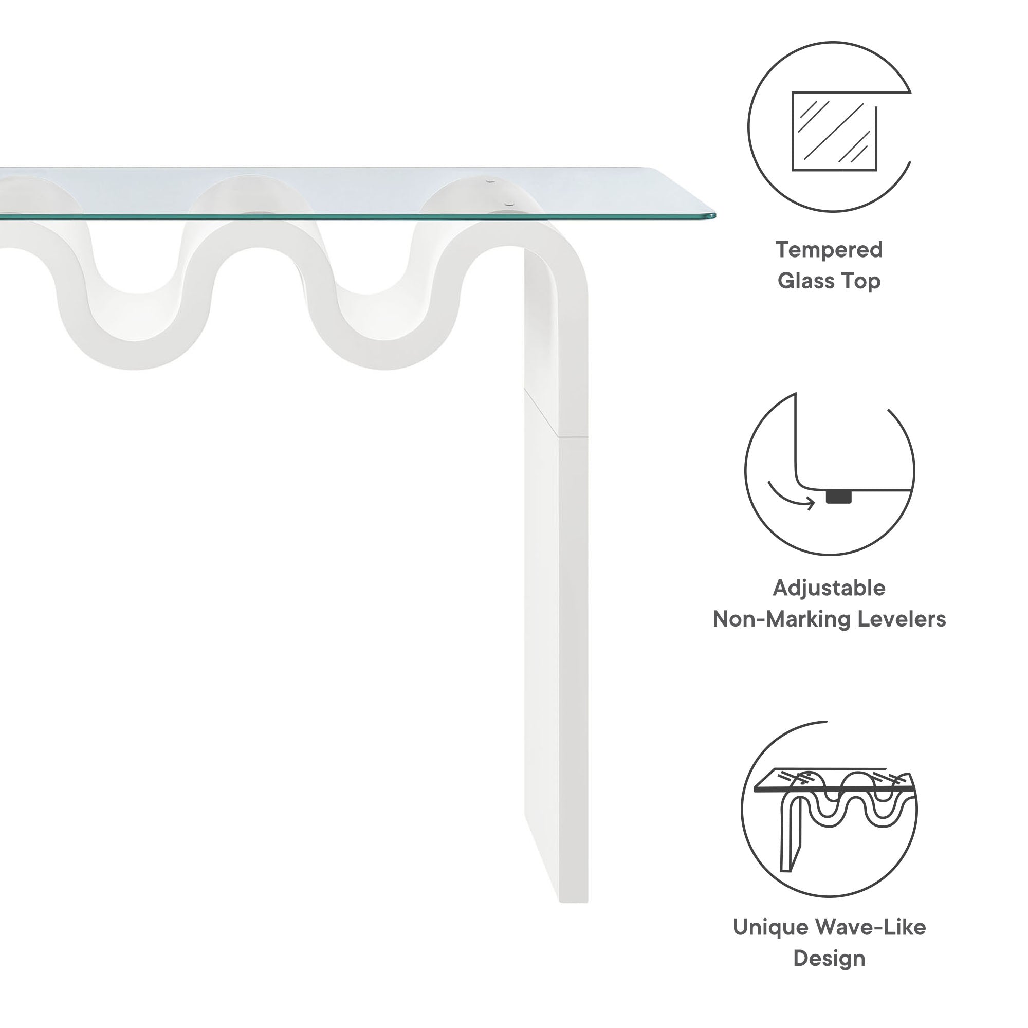 Ondine Glass Top 50" Console Table - White