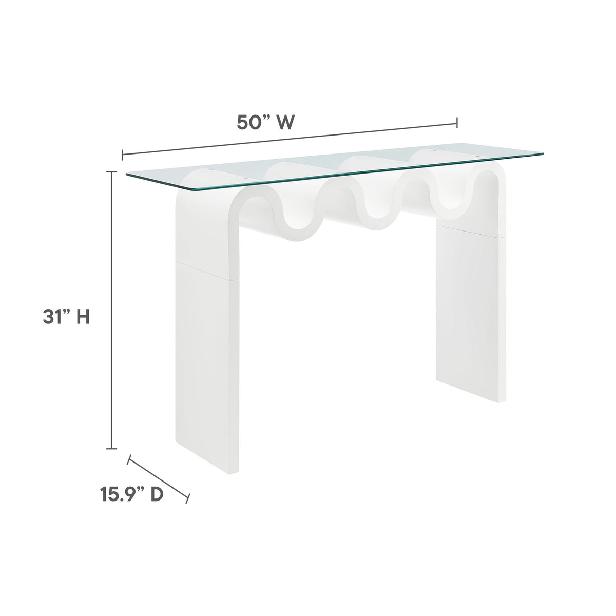 Ondine Glass Top 50" Console Table - White