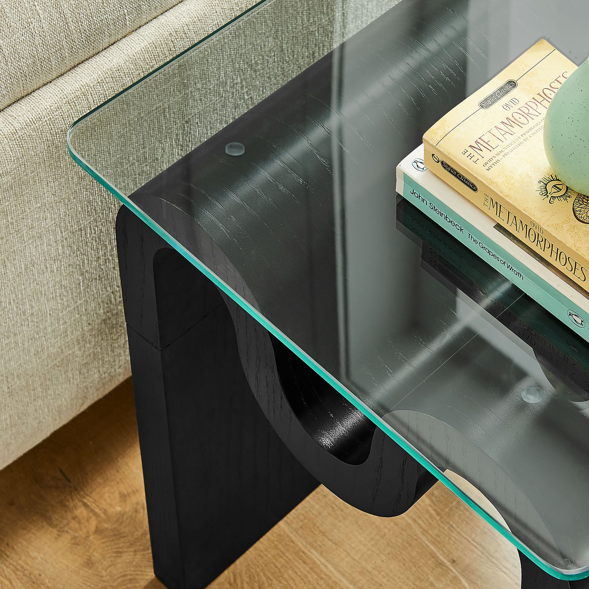 Ondine Glass Top Side Table - Black