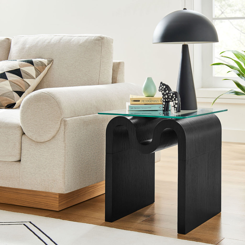 Ondine Glass Top Side Table - Black