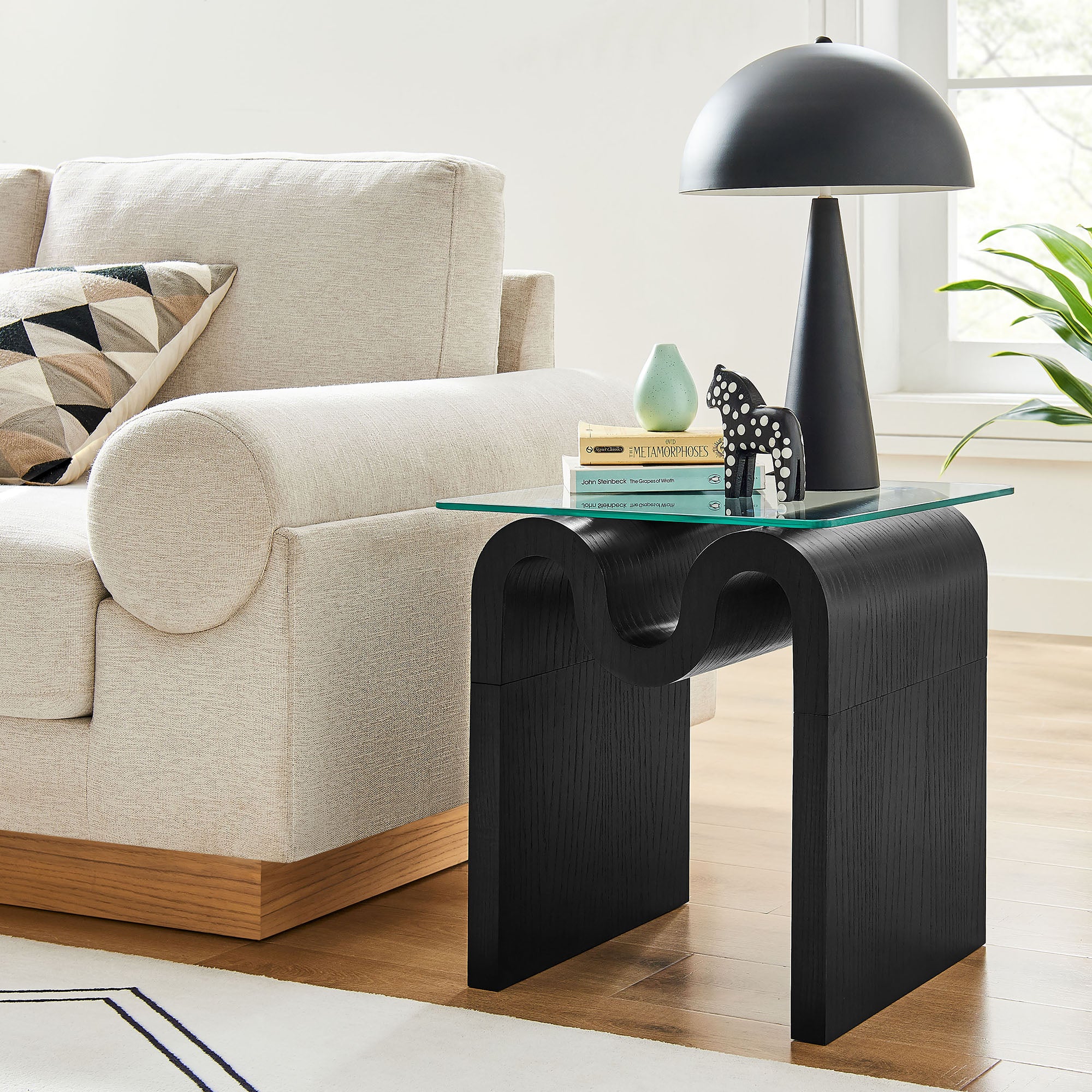 Ondine Glass Top Side Table - Black