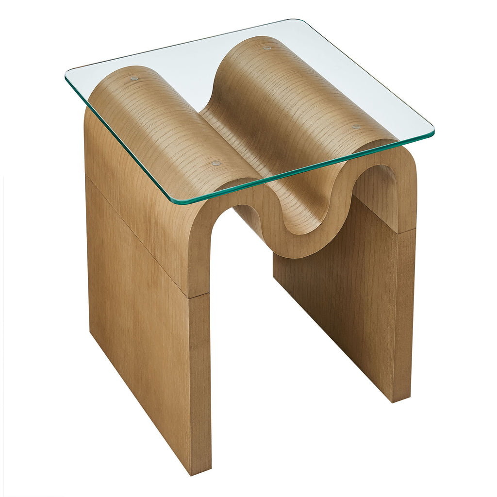 Ondine Glass Top Side Table - Natural