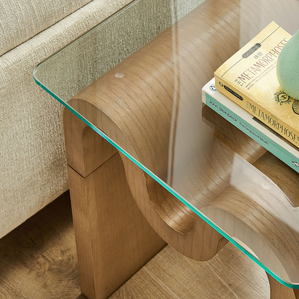 Ondine Glass Top Side Table - Natural