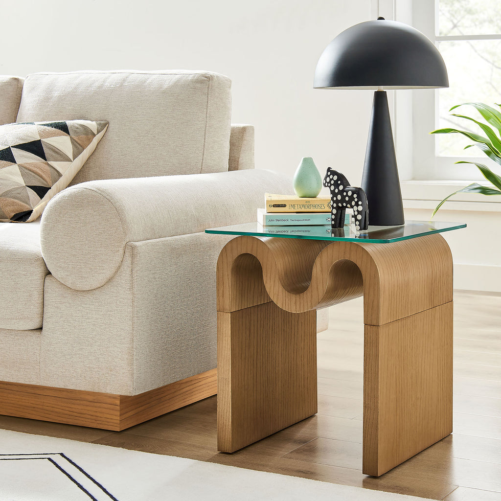 Ondine Glass Top Side Table - Natural