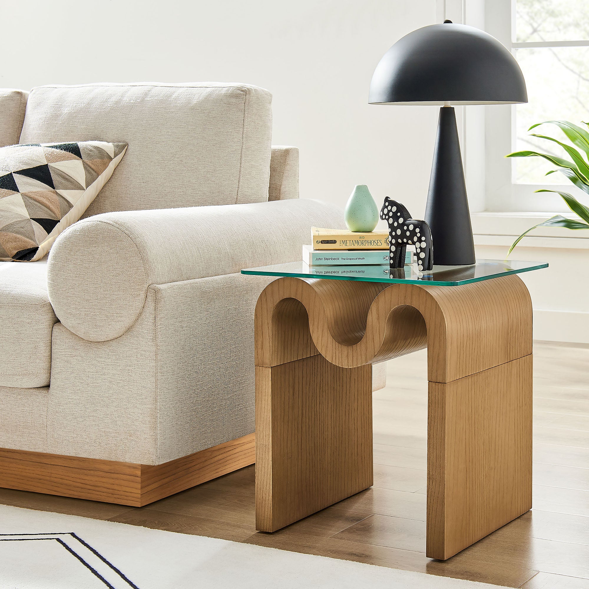 Ondine Glass Top Side Table - Natural