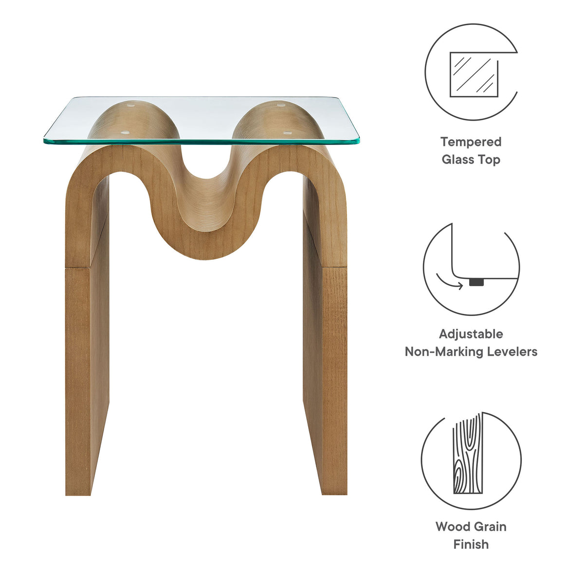 Ondine Glass Top Side Table - Natural