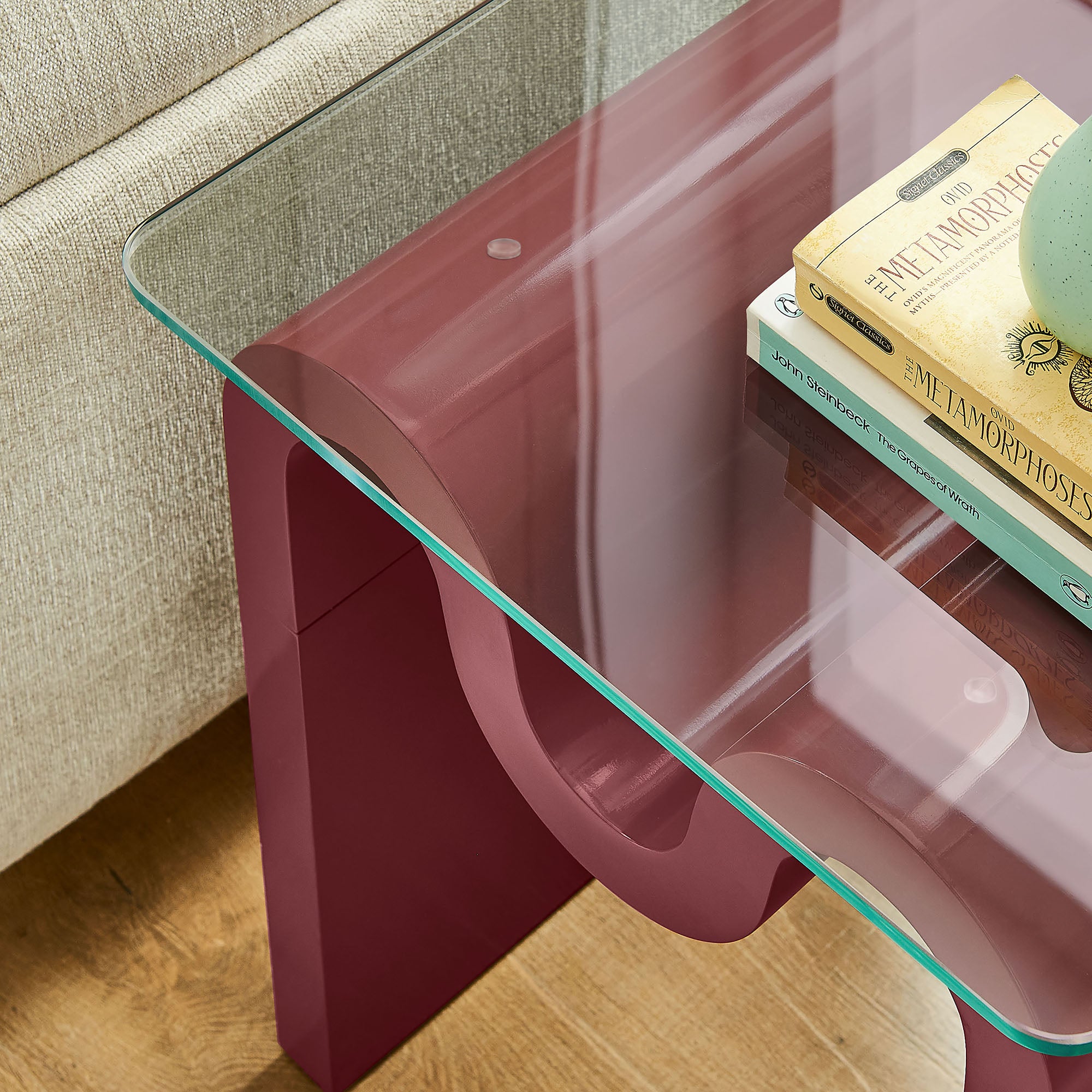 Ondine Glass Top Side Table - Spiced Apple