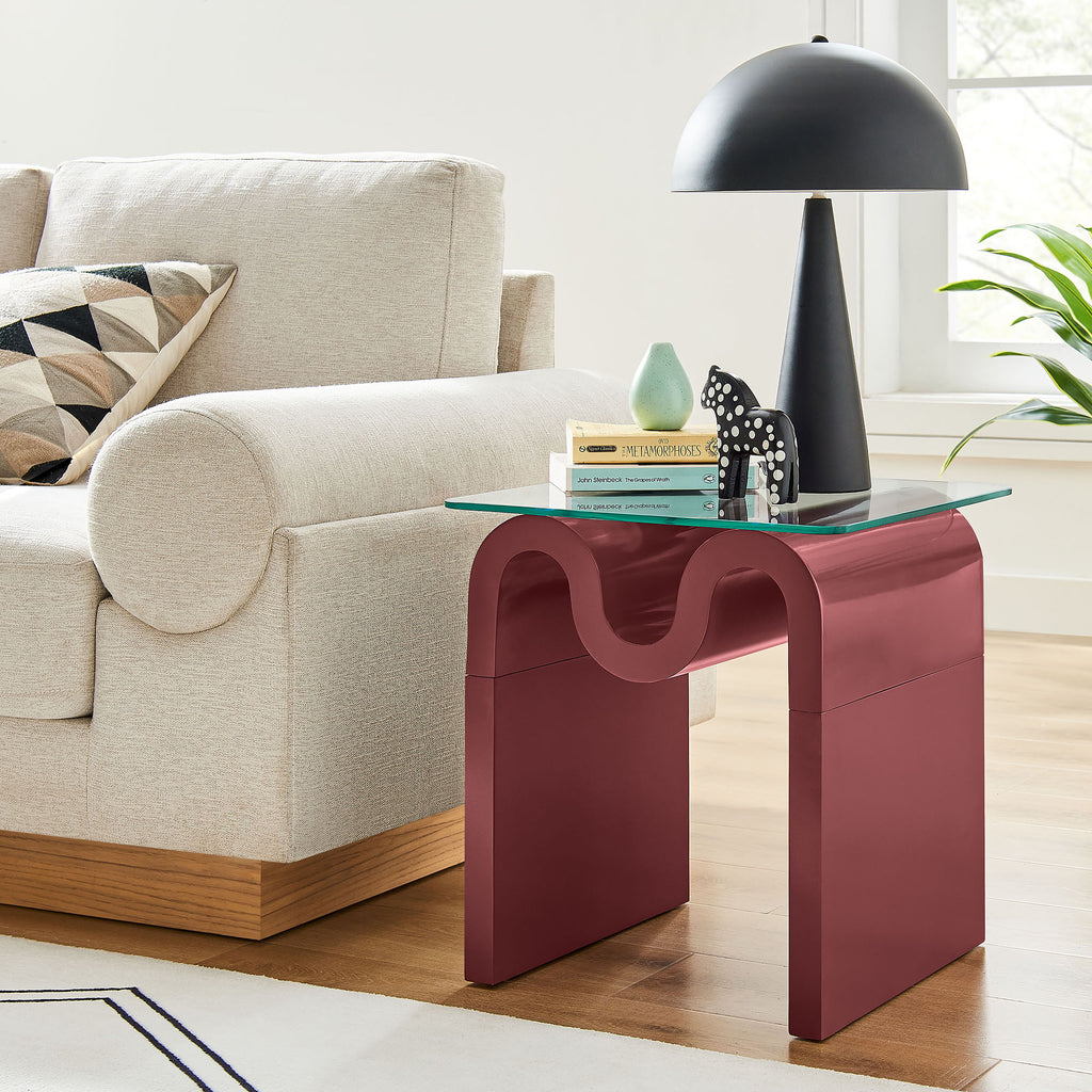 Ondine Glass Top Side Table - Spiced Apple