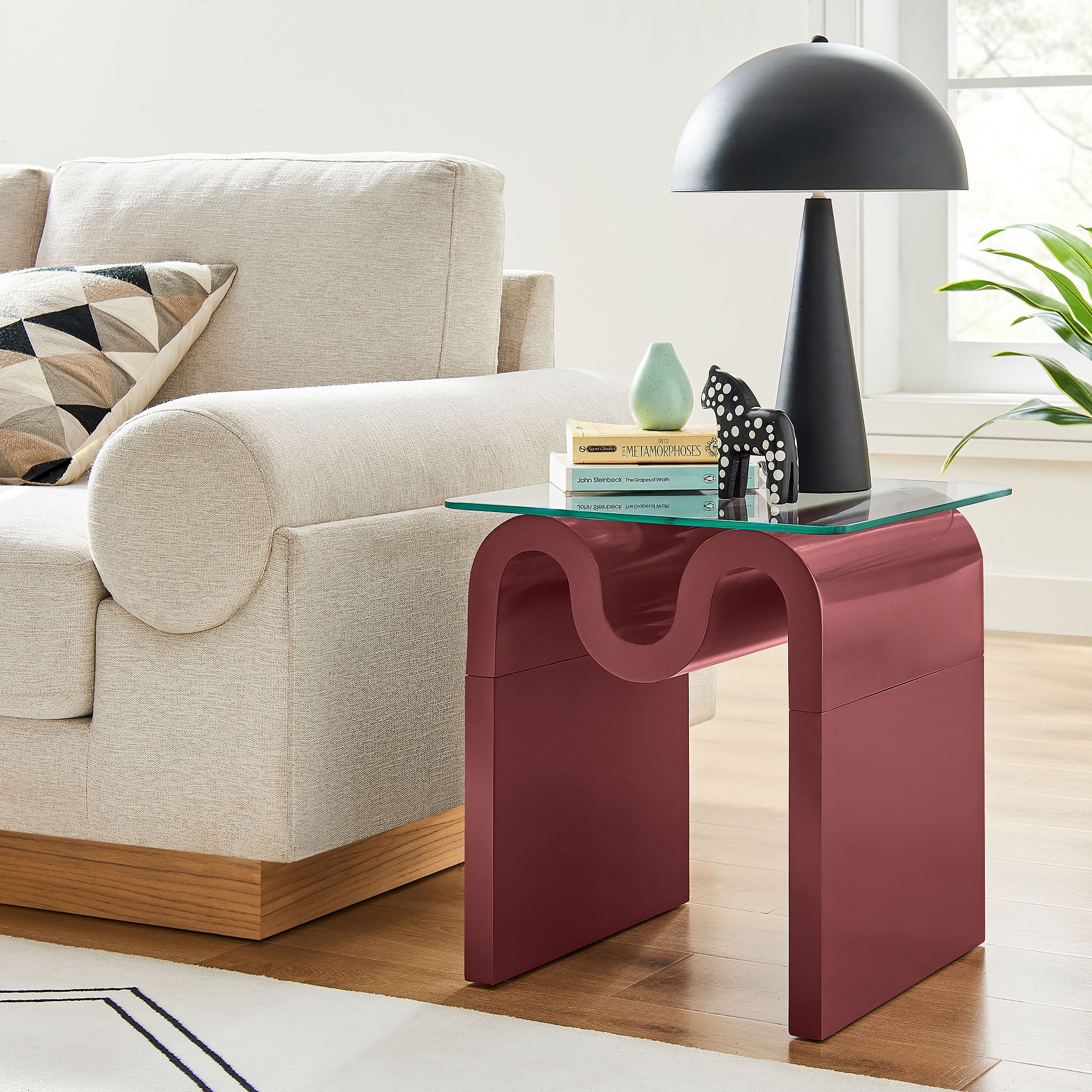 Ondine Glass Top Side Table - Spiced Apple