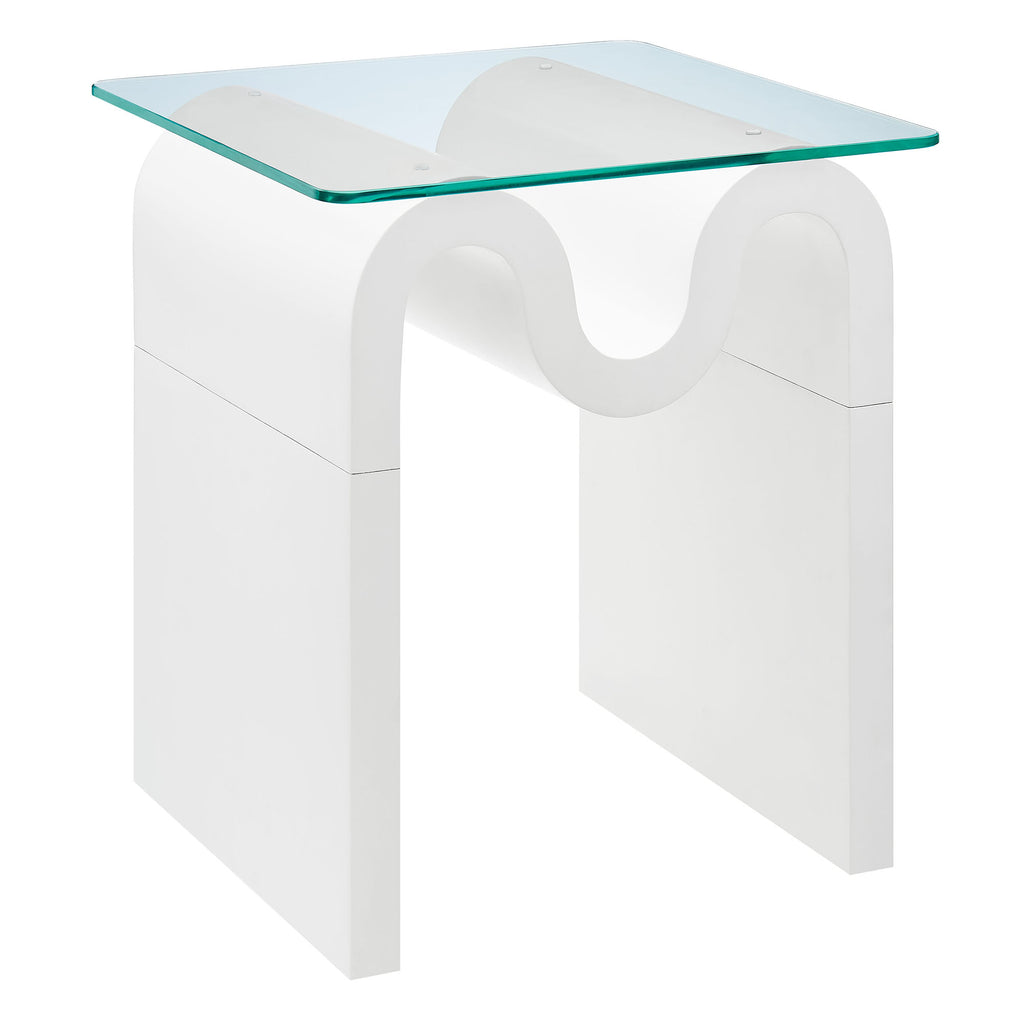 Ondine Glass Top Side Table - White