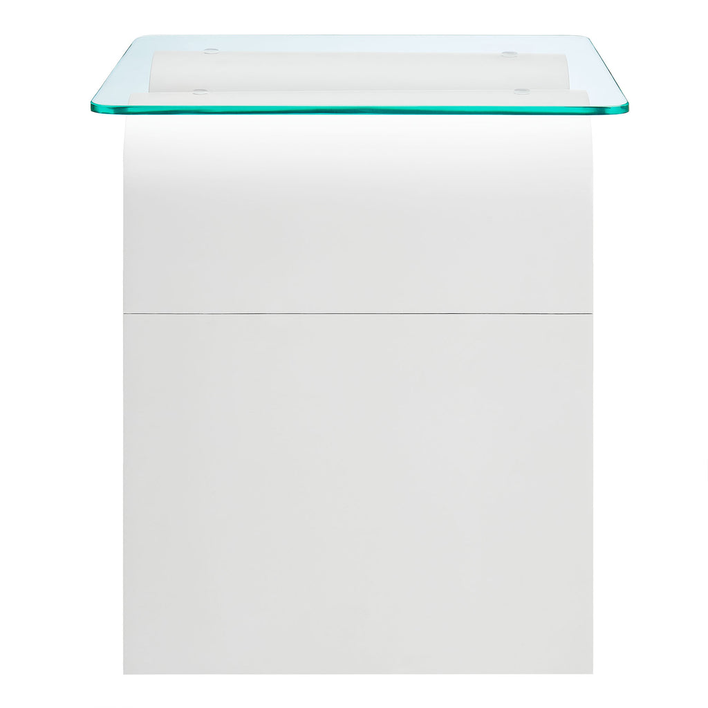 Ondine Glass Top Side Table - White