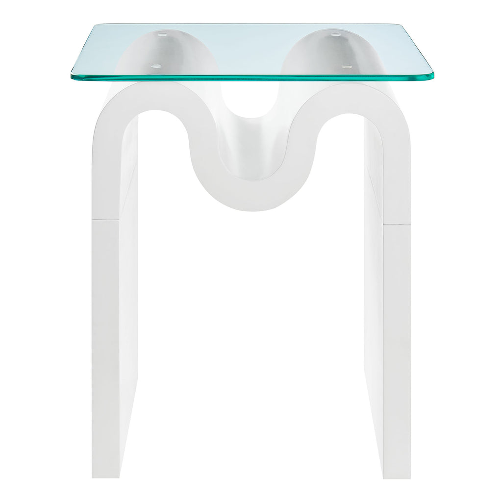 Ondine Glass Top Side Table - White