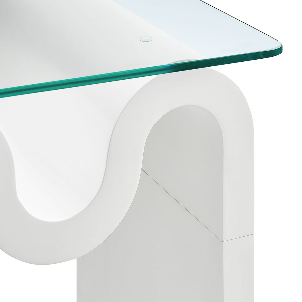 Ondine Glass Top Side Table - White