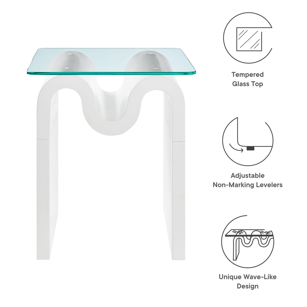 Ondine Glass Top Side Table - White