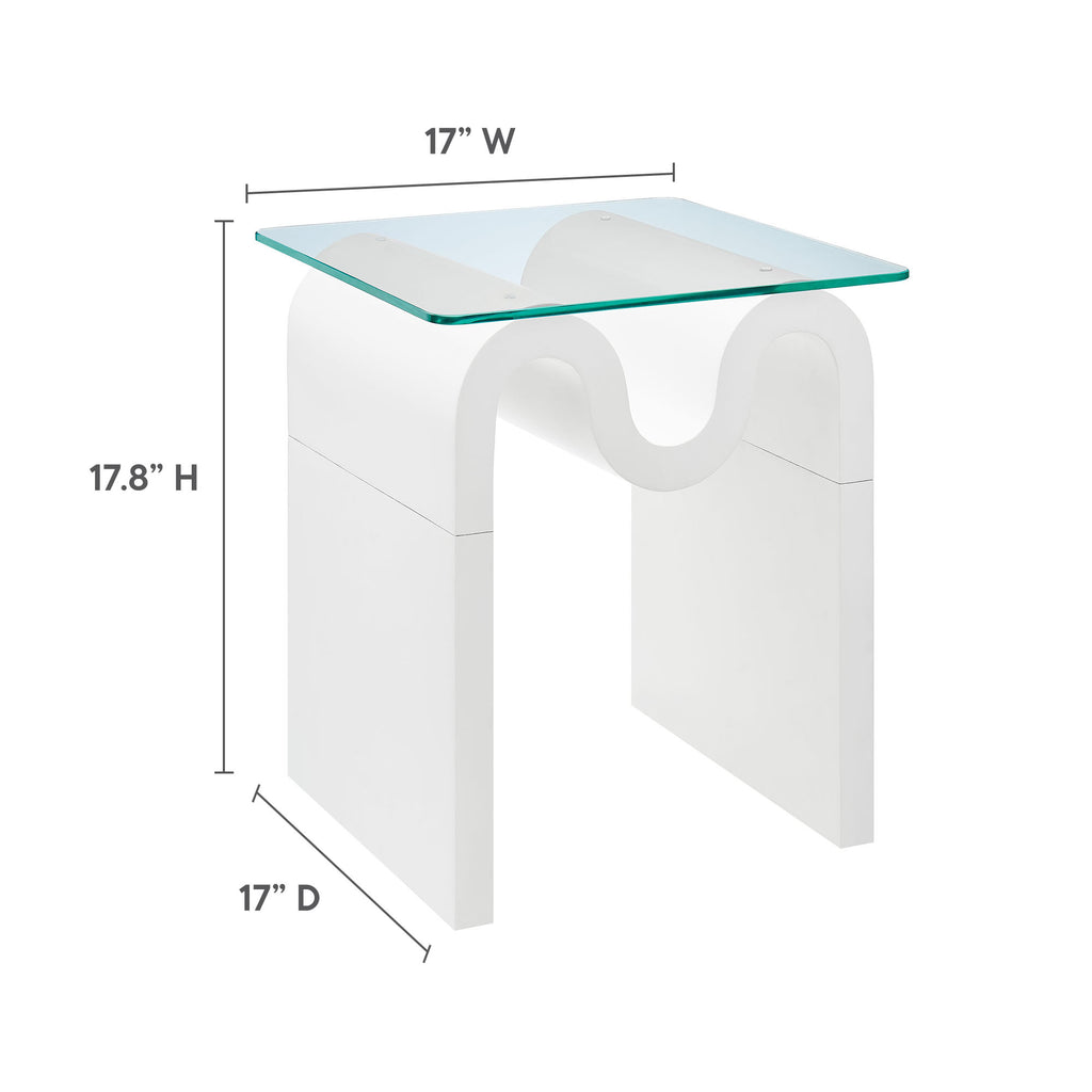 Ondine Glass Top Side Table - White