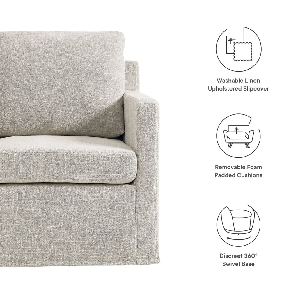 Serene Fabric Slipcovered Swivel Armchair - Linen