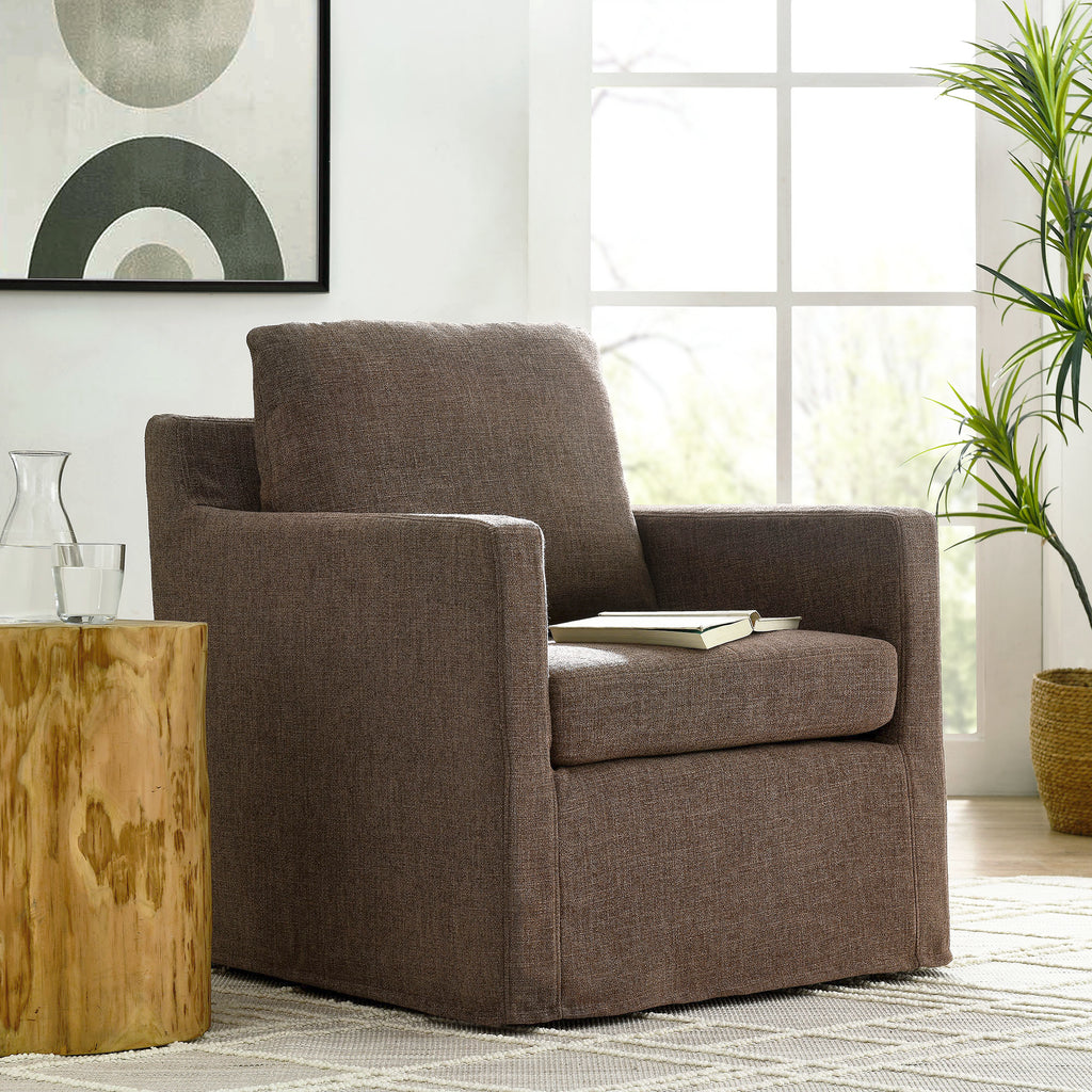 Serene Fabric Slipcovered Swivel Armchair - Mocha