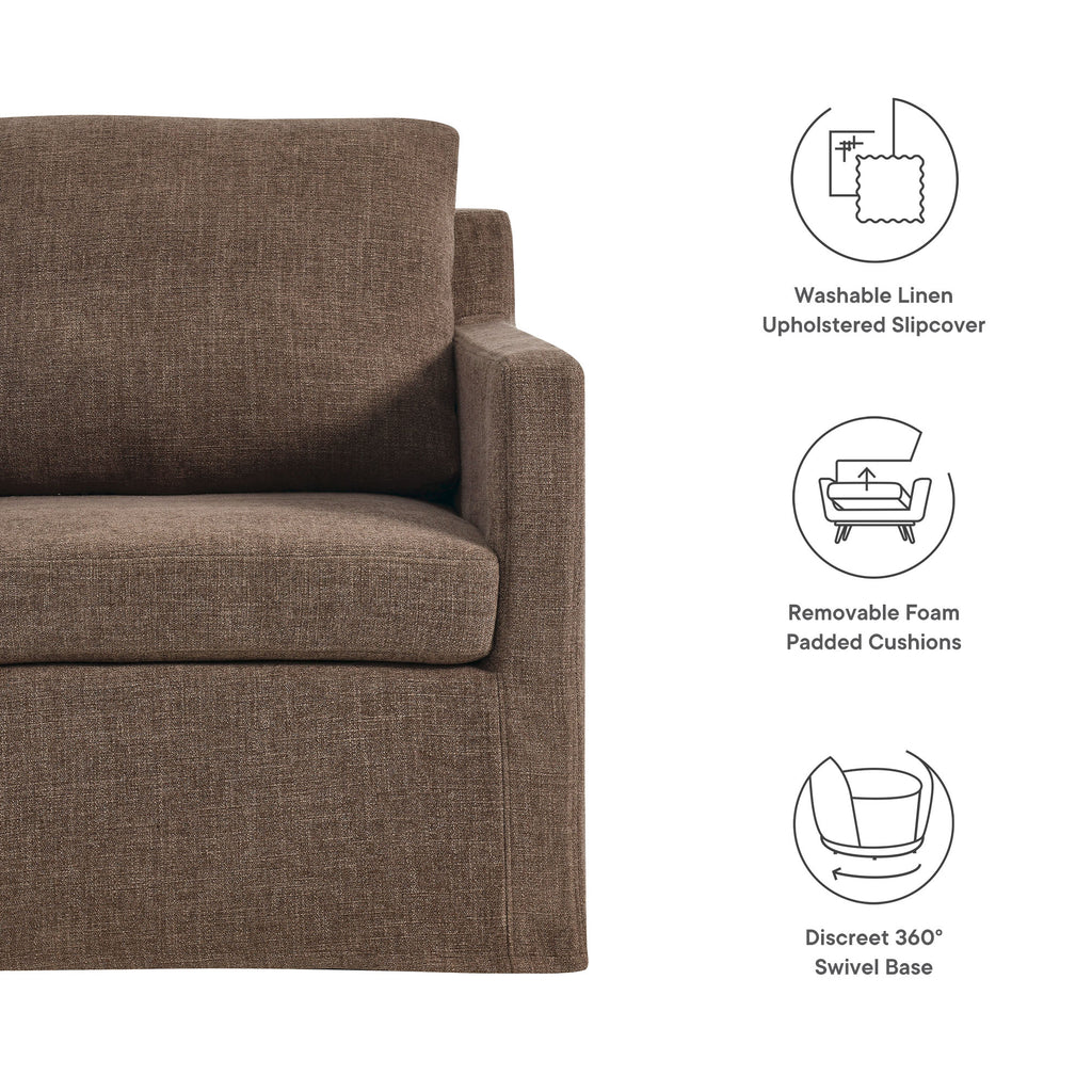 Serene Fabric Slipcovered Swivel Armchair - Mocha
