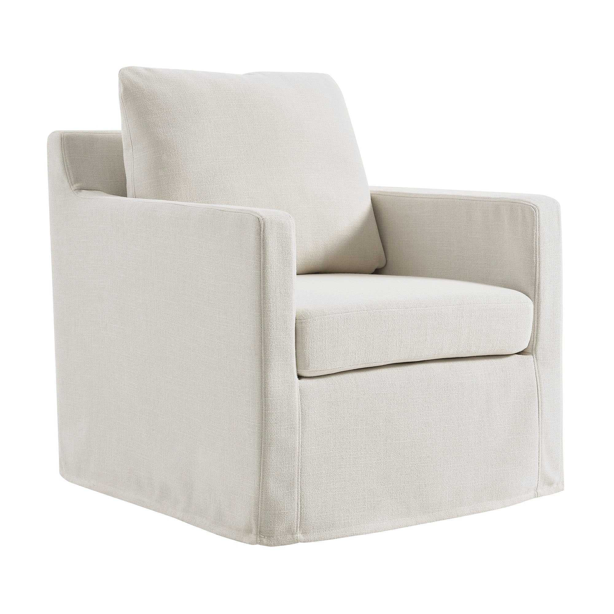 Serene Fabric Slipcovered Swivel Armchair - Salt