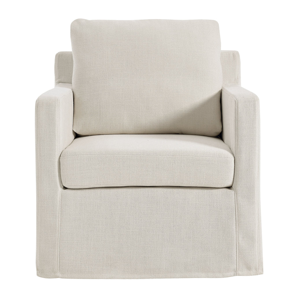 Serene Fabric Slipcovered Swivel Armchair - Salt