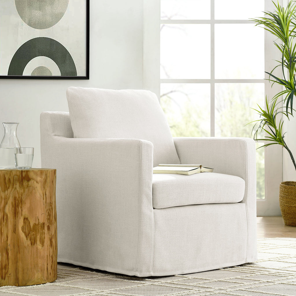 Serene Fabric Slipcovered Swivel Armchair - Salt