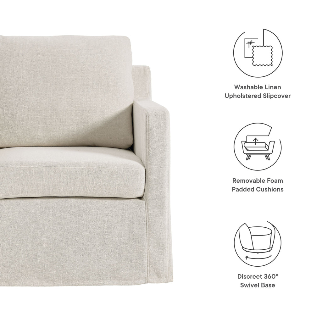 Serene Fabric Slipcovered Swivel Armchair - Salt