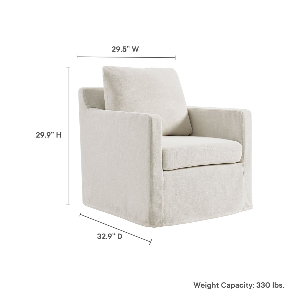 Serene Fabric Slipcovered Swivel Armchair - Salt