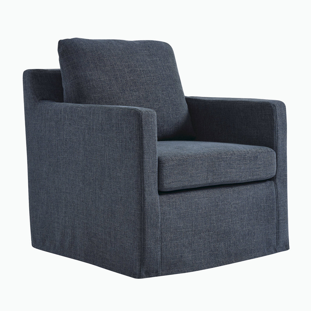 Serene Fabric Slipcovered Swivel Armchair - Slate Blue