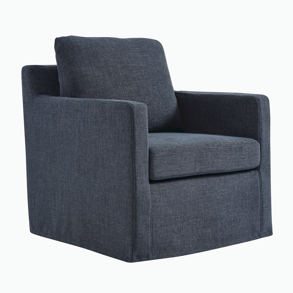 Serene Fabric Slipcovered Swivel Armchair - Slate Blue