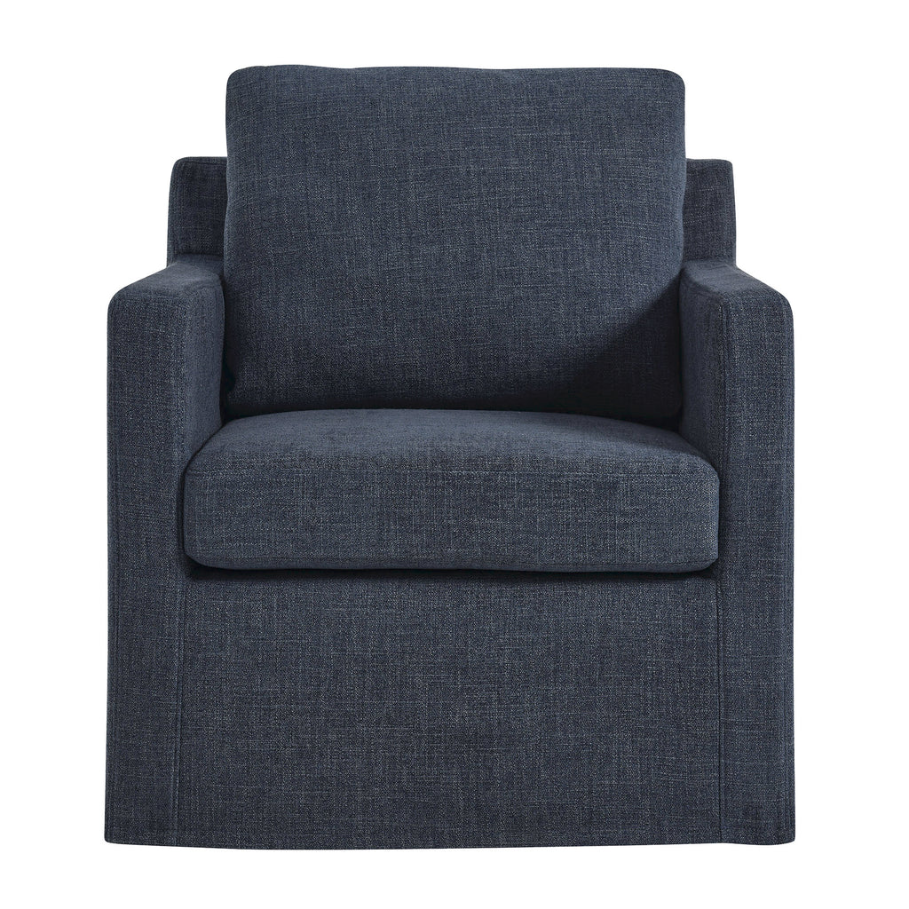 Serene Fabric Slipcovered Swivel Armchair - Slate Blue