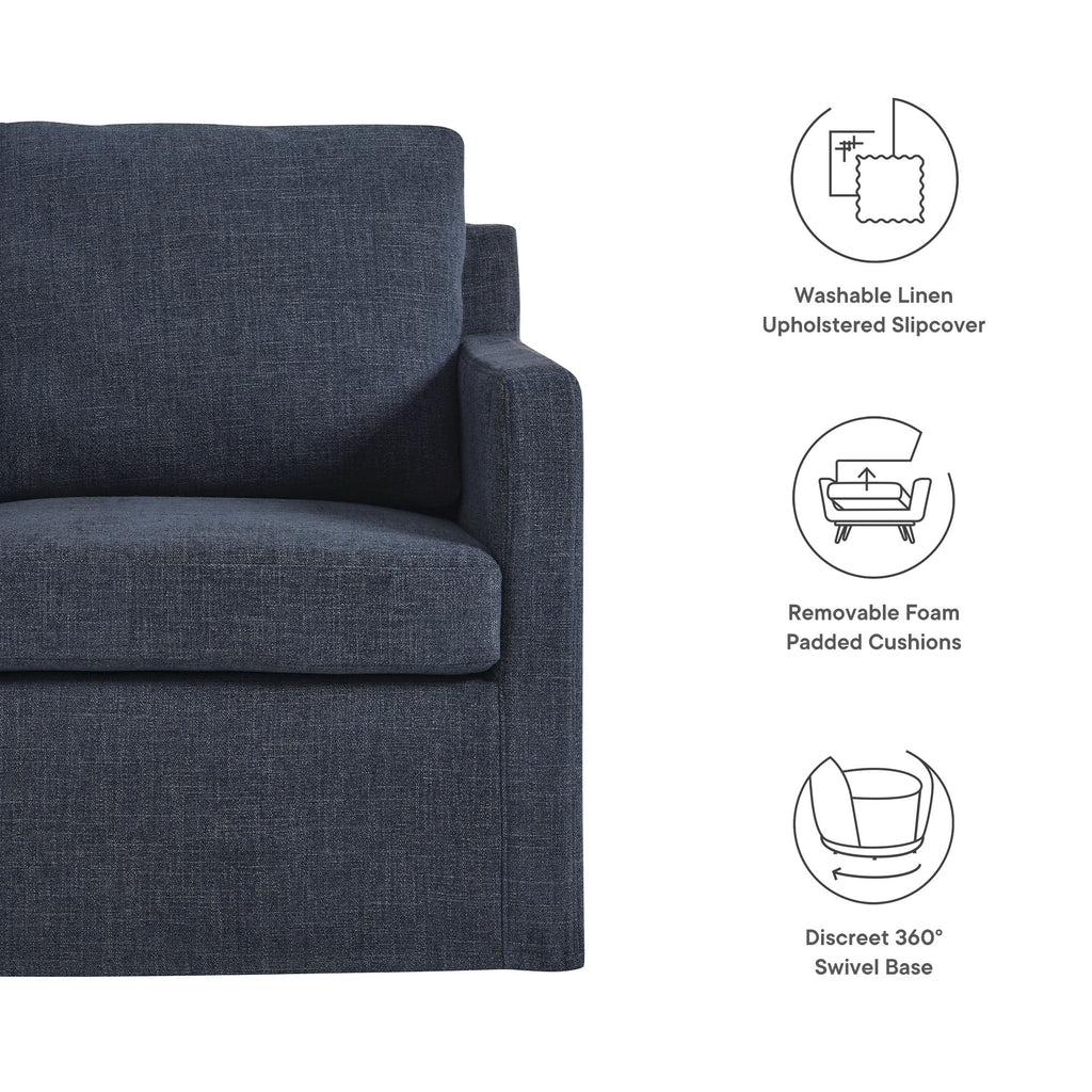 Serene Fabric Slipcovered Swivel Armchair - Slate Blue