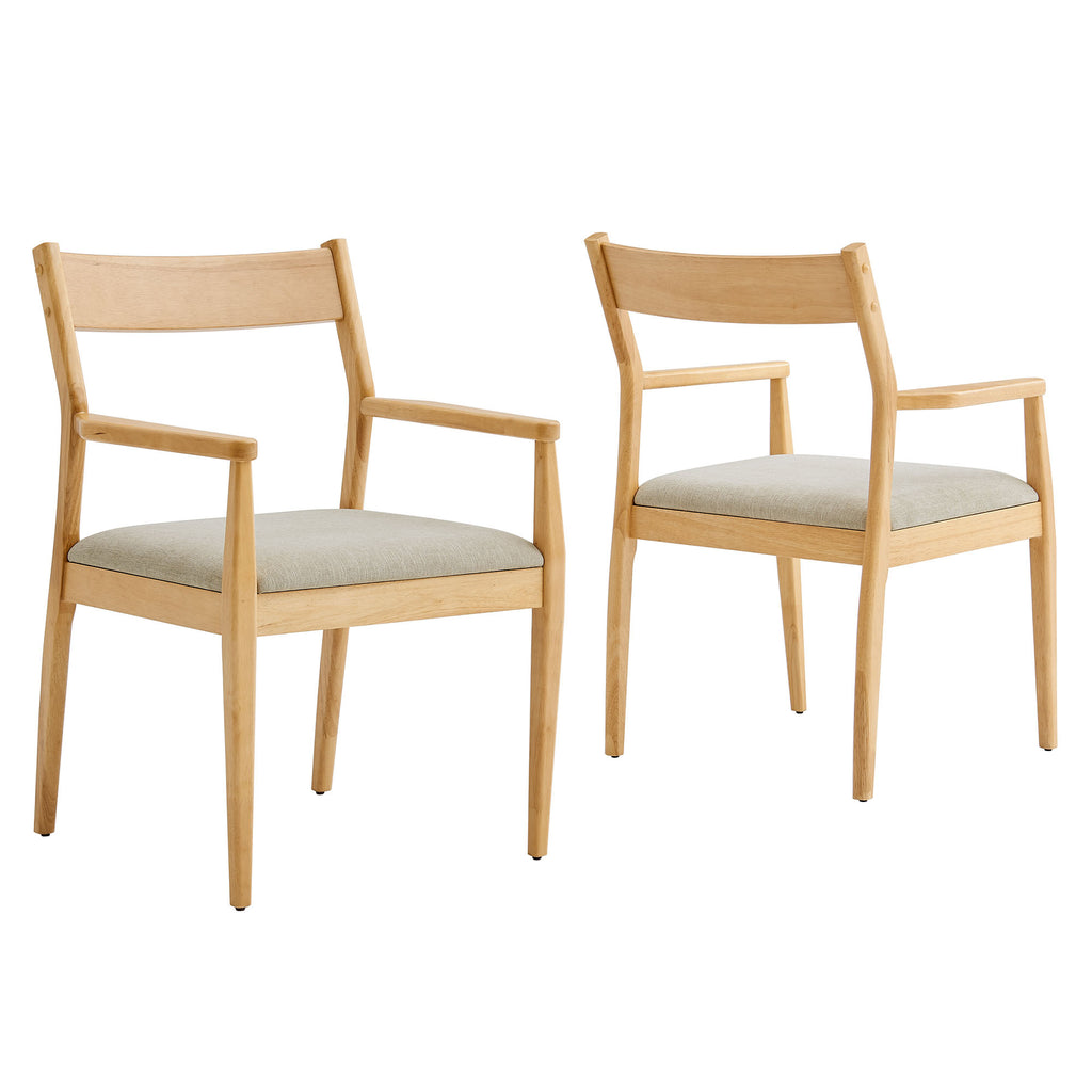 Solara Fabric Wood Dining Armchairs Set of 2 - Natural Heathered Weave Beige