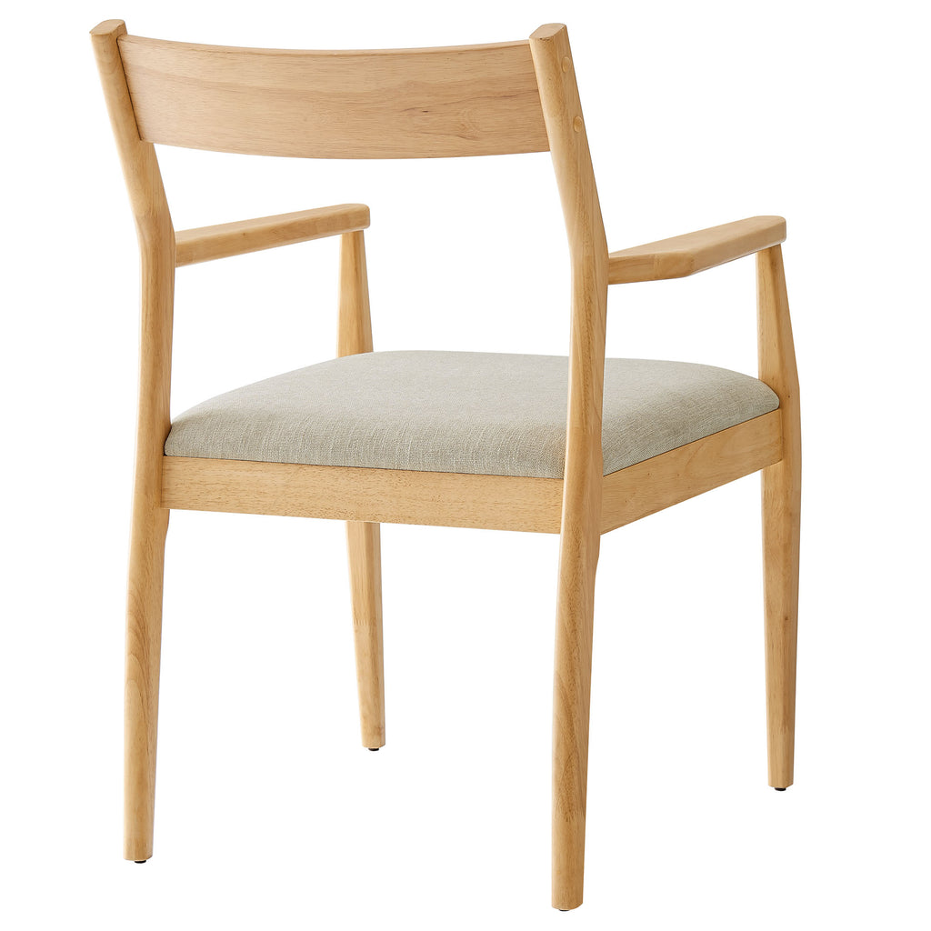 Solara Fabric Wood Dining Armchairs Set of 2 - Natural Heathered Weave Beige