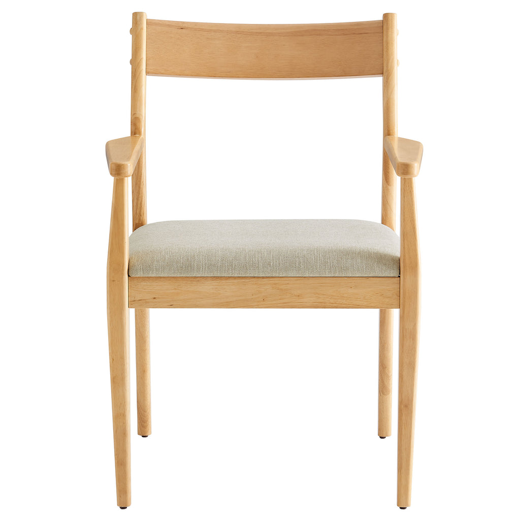 Solara Fabric Wood Dining Armchairs Set of 2 - Natural Heathered Weave Beige