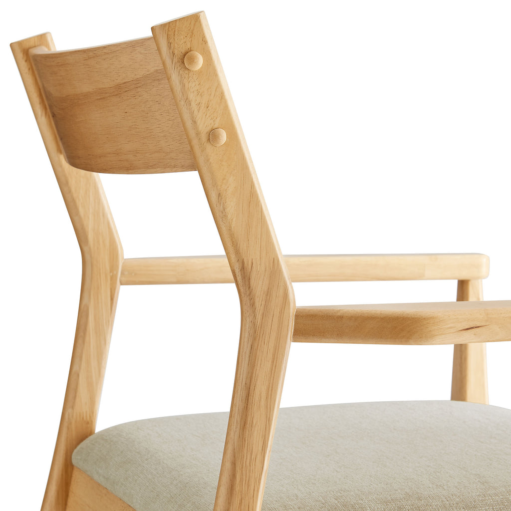 Solara Fabric Wood Dining Armchairs Set of 2 - Natural Heathered Weave Beige