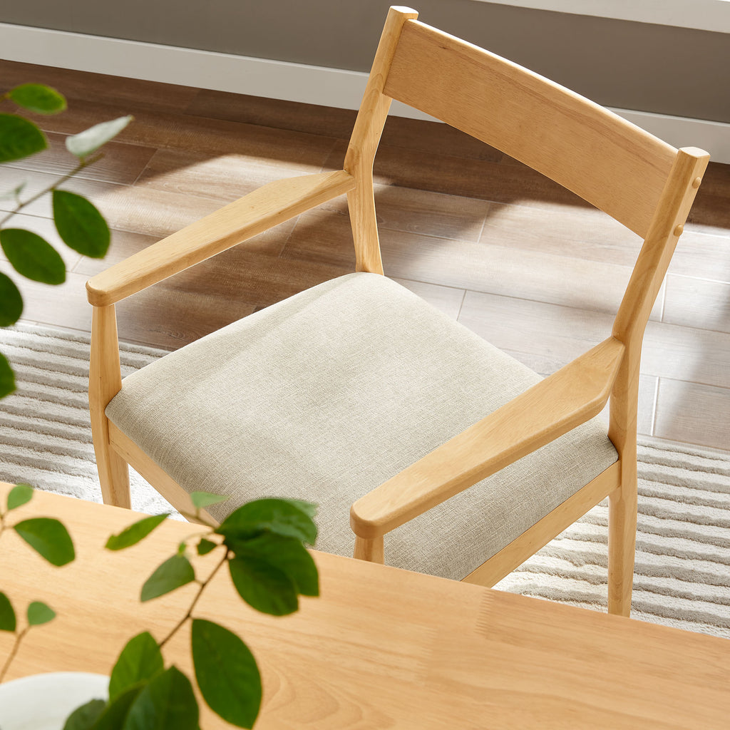 Solara Fabric Wood Dining Armchairs Set of 2 - Natural Heathered Weave Beige