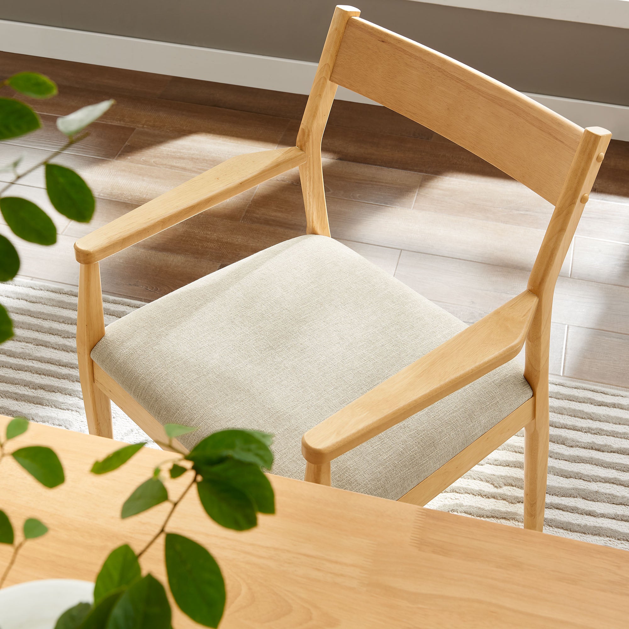 Solara Fabric Wood Dining Armchairs Set of 2 - Natural Heathered Weave Beige