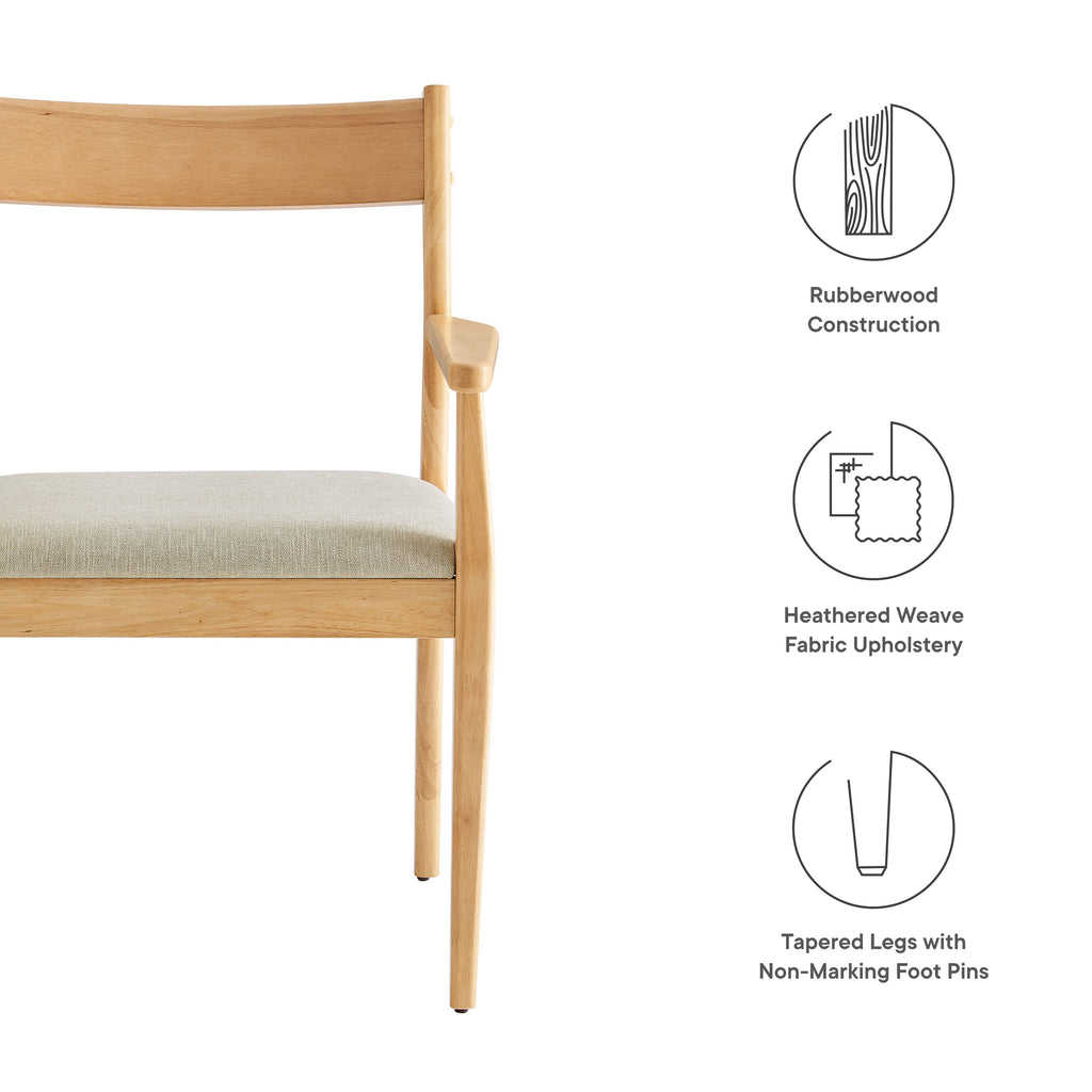 Solara Fabric Wood Dining Armchairs Set of 2 - Natural Heathered Weave Beige