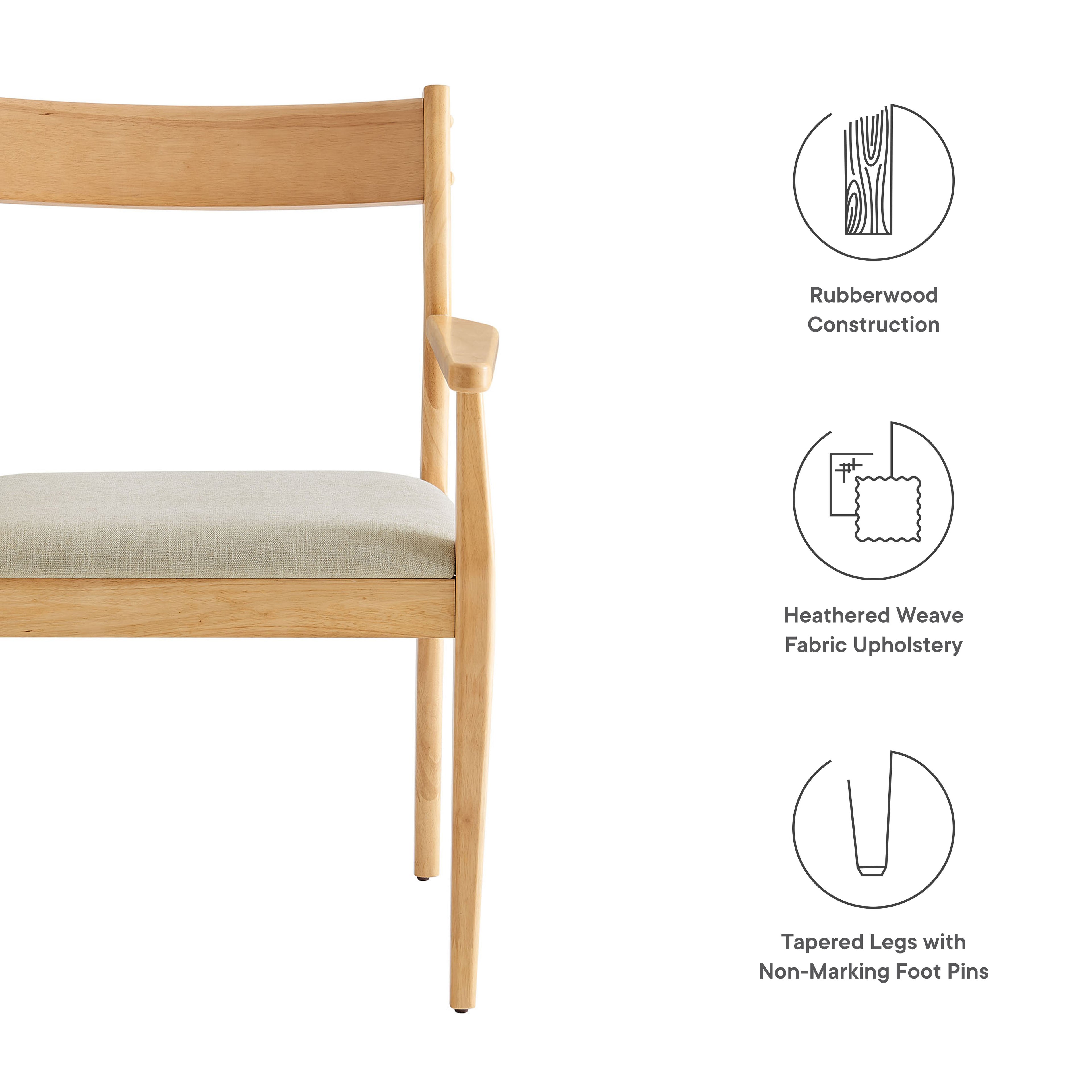 Solara Fabric Wood Dining Armchairs Set of 2 - Natural Heathered Weave Beige