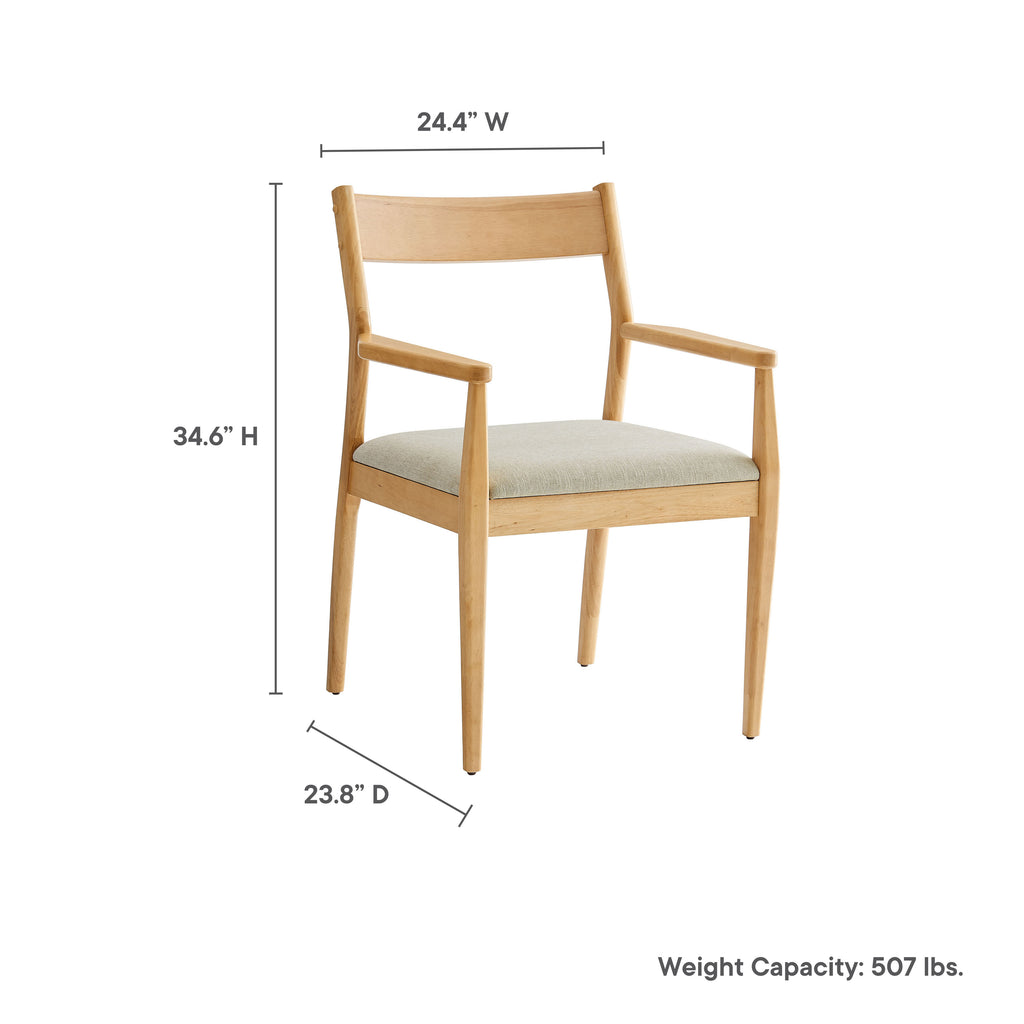 Solara 7-Piece Wood Dining Set with Fabric Upholstered Armchairs - Natural Heathered Weave Beige