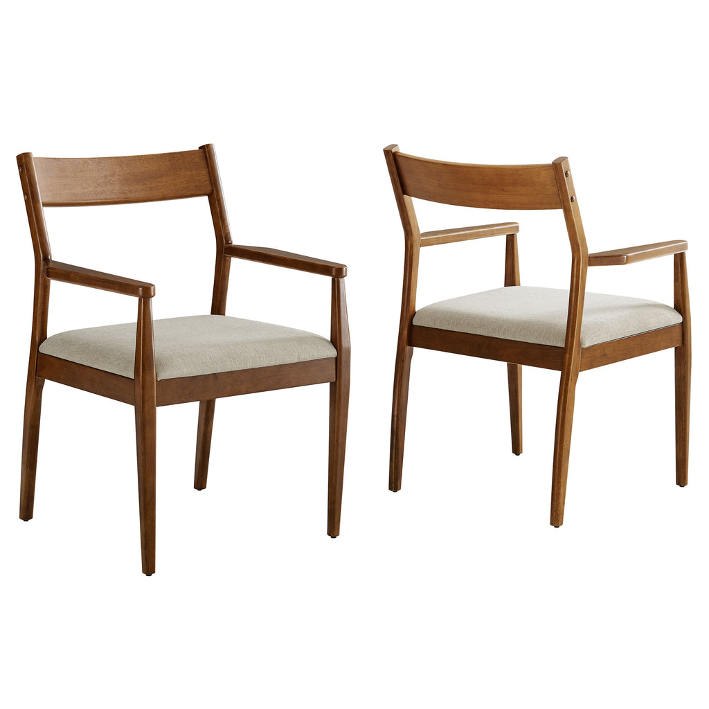 Solara Fabric Wood Dining Armchairs Set of 2 - Walnut Heathered Weave Beige