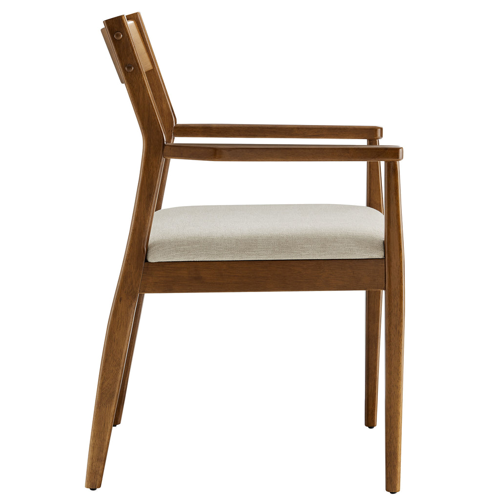 Solara Fabric Wood Dining Armchairs Set of 2 - Walnut Heathered Weave Beige
