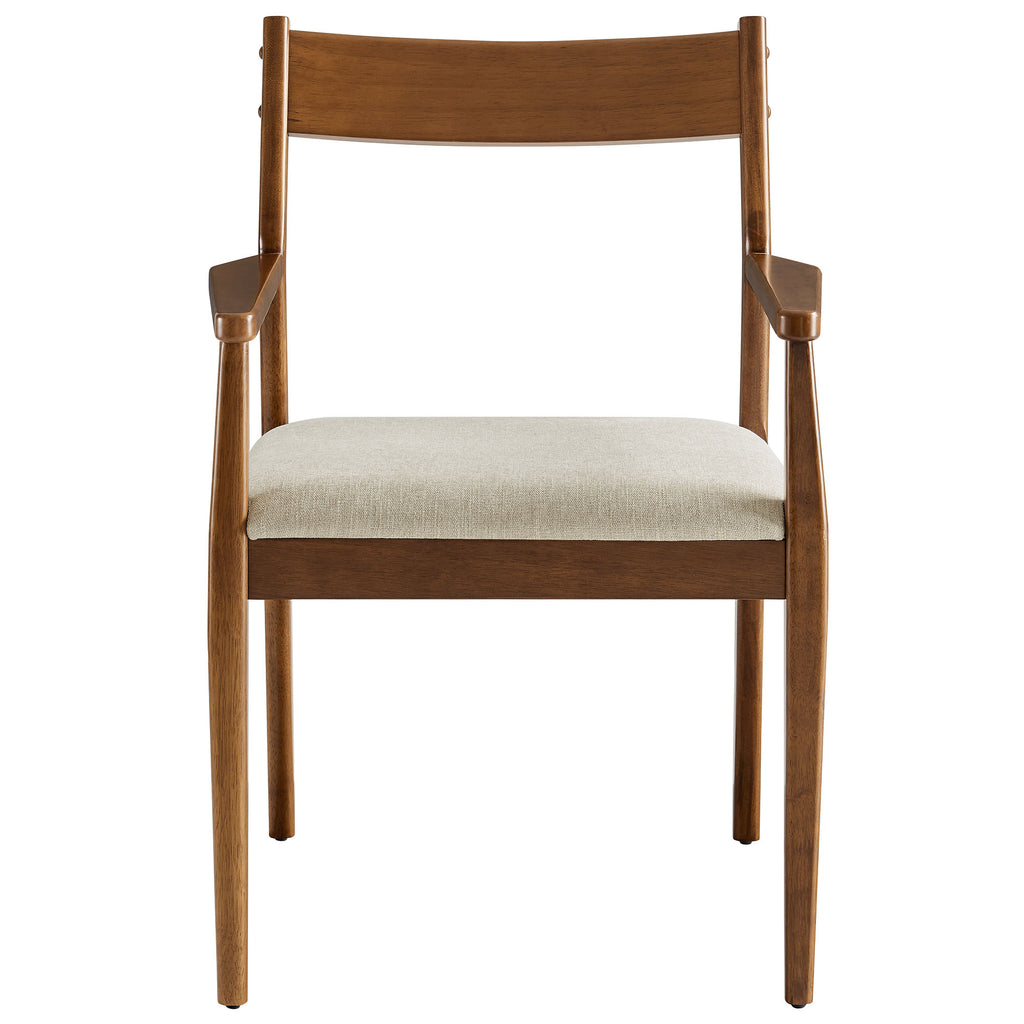 Solara Fabric Wood Dining Armchairs Set of 2 - Walnut Heathered Weave Beige