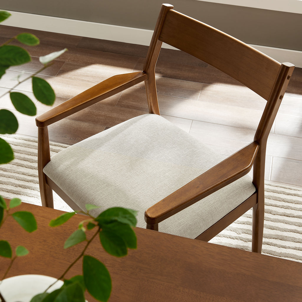 Solara Fabric Wood Dining Armchairs Set of 2 - Walnut Heathered Weave Beige