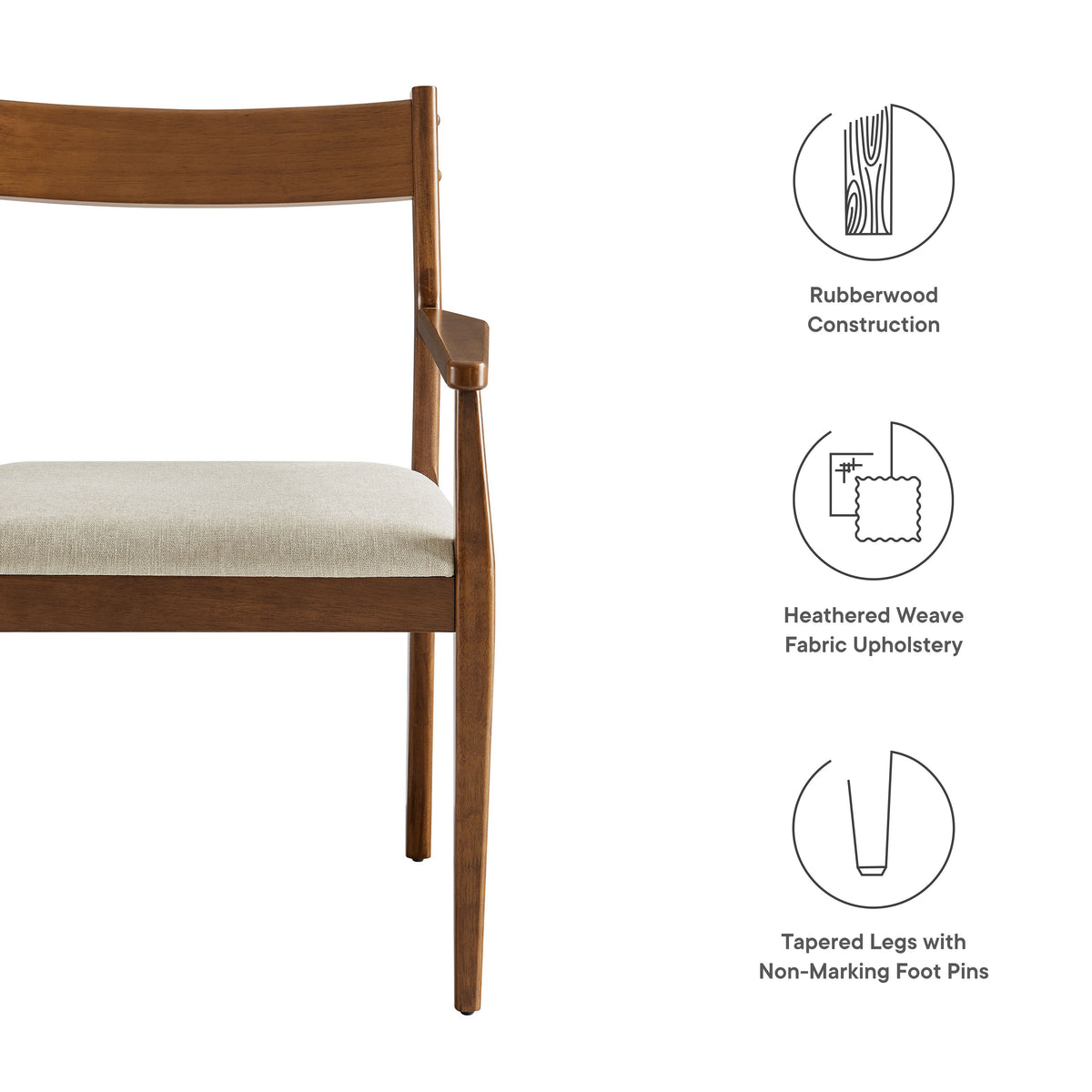 Solara Fabric Wood Dining Armchairs Set of 2 - Walnut Heathered Weave Beige